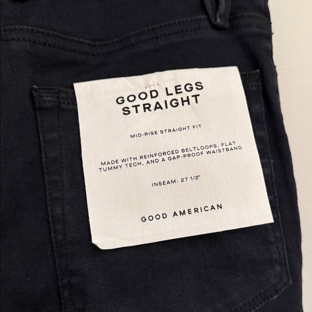 NWT Good American Good Legs Straight Jeans Small Black Mid Rise Tummy Tech 1 - Picture 6 of 9